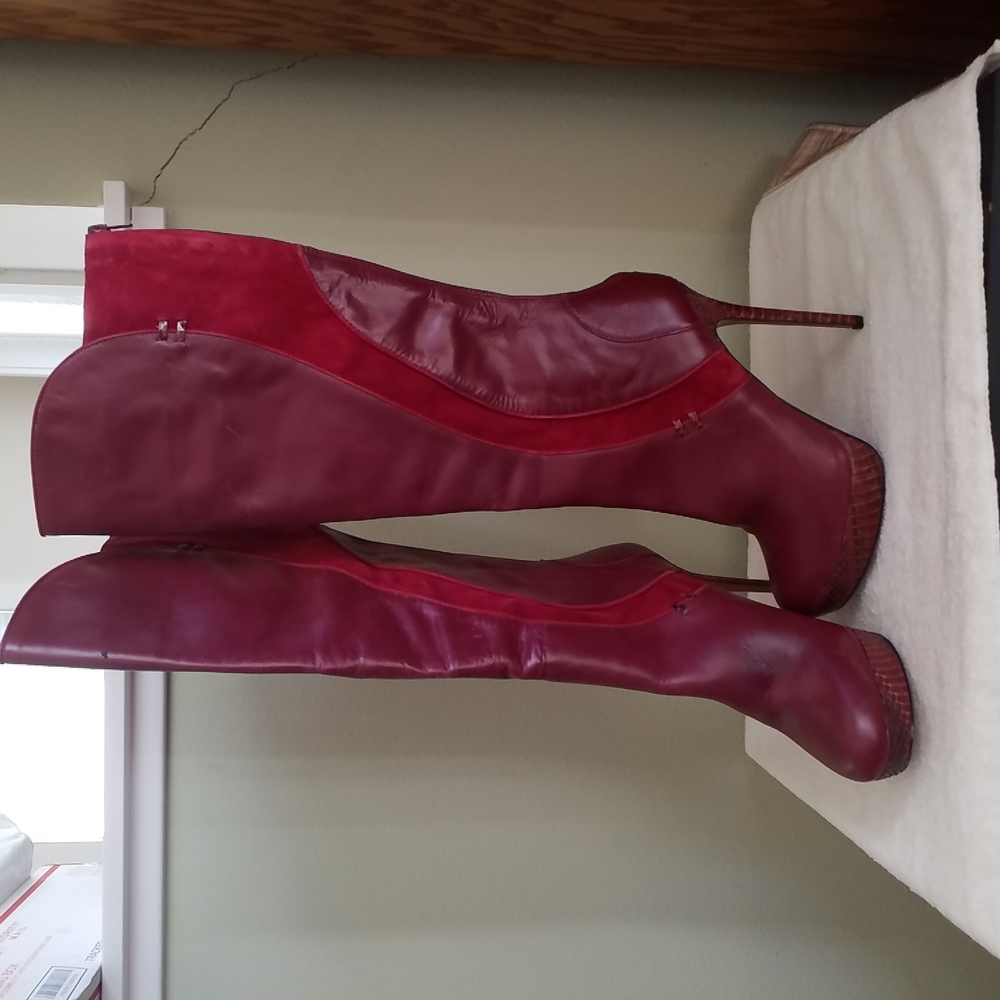 Charles David Fashion Leather & Suede Boots Stiletto Size 9 - Picture 2 of 8